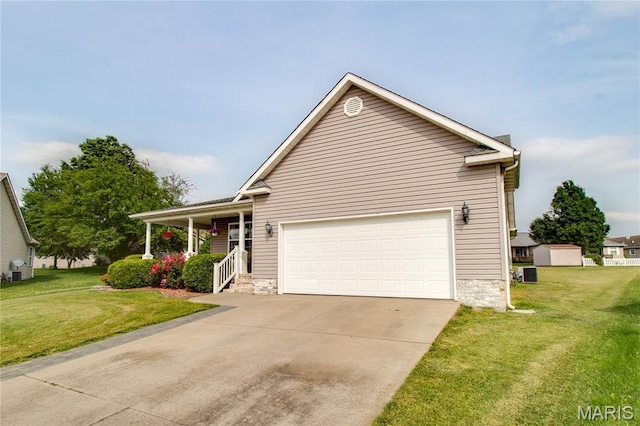 2 Breezeway Ct, Jerseyville, IL 62052 - view of front of property with a front yard, an attached garage, central AC, and driveway