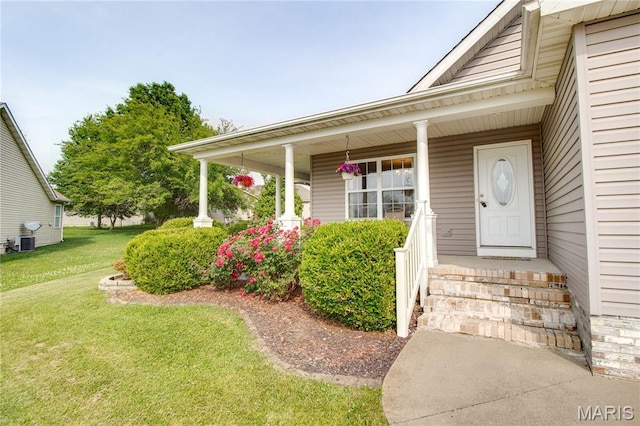2 Breezeway Ct, Jerseyville, IL 62052 - entrance to property with a yard, cooling unit, and covered porch