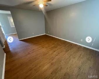 862 Saint Benedict, Cahokia, IL 62206 - empty room with baseboards, dark wood-style floors, and a ceiling fan