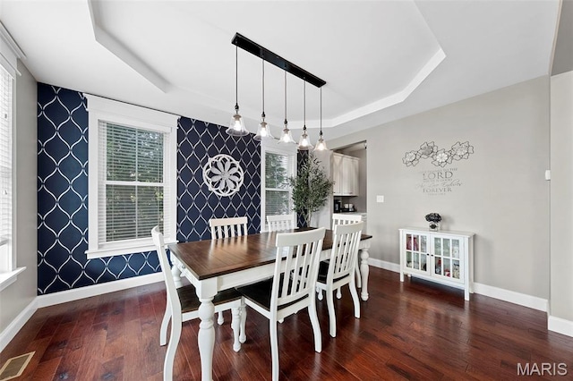 3204 Hadrian St, Saint Charles, MO 63301 - dining space with a raised ceiling, plenty of natural light, wood finished floors, and baseboards