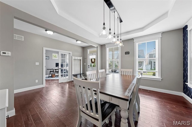 3204 Hadrian St, Saint Charles, MO 63301 - dining space with a tray ceiling, baseboards, and wood-type flooring