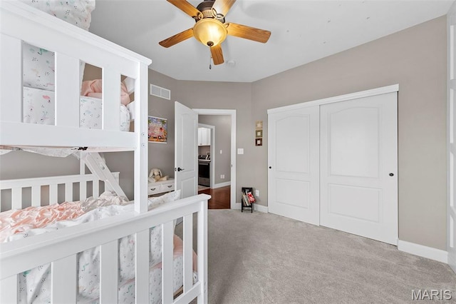 3204 Hadrian St, Saint Charles, MO 63301 - bedroom with carpet floors, baseboards, a closet, and ceiling fan