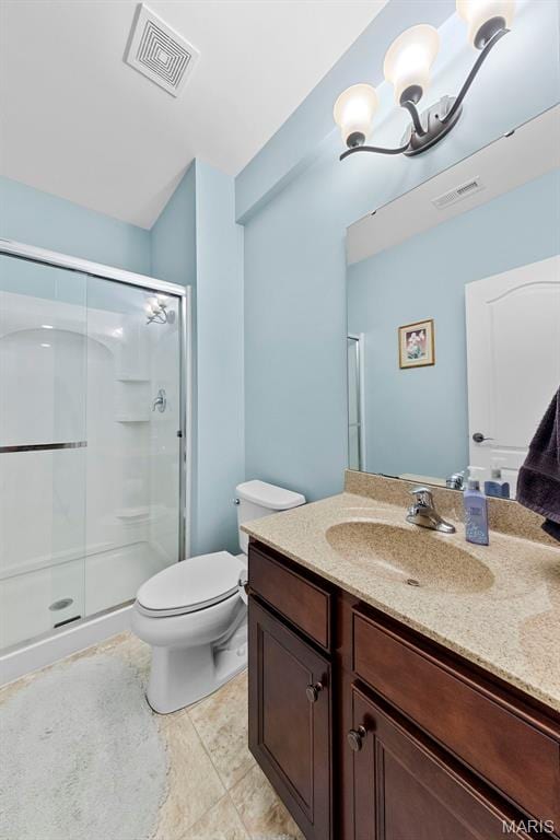 3204 Hadrian St, Saint Charles, MO 63301 - full bath featuring vanity, a stall shower, toilet, and a chandelier
