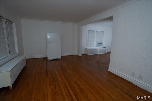 7360 Dartmouth Ave, University City, MO 63130 - unfurnished room featuring crown molding, wood finished floors, radiator, and cooling unit