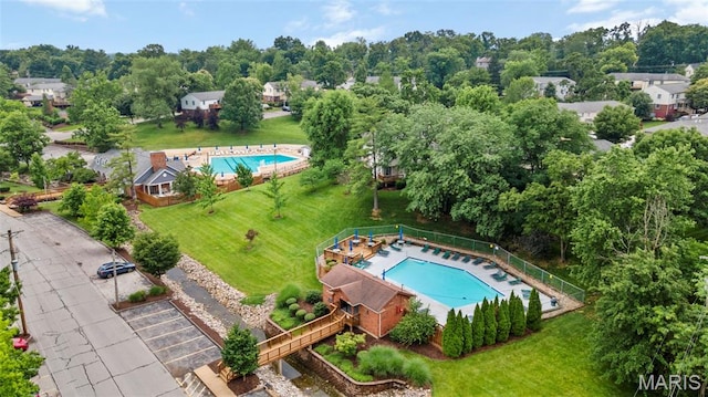 9177 Robin Ct, Brentwood, MO 63144 - bird's eye view of a pool and a tree filled landscape