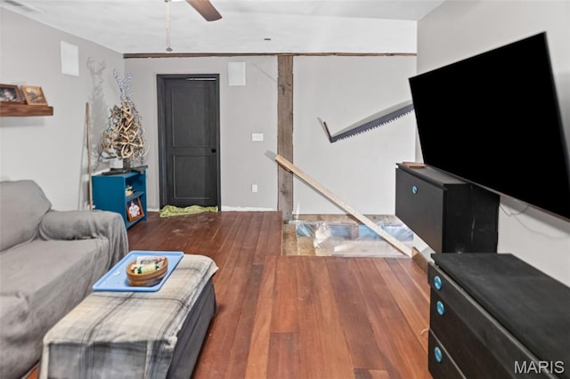 5423 Saxtown Rd, Millstadt, IL 62260 - living room with wood-type flooring, a ceiling fan, and baseboards