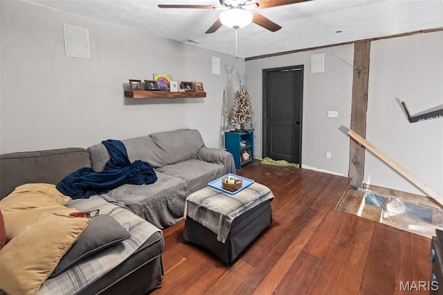 5423 Saxtown Rd, Millstadt, IL 62260 - living area with hardwood / wood-style flooring, a ceiling fan, and baseboards