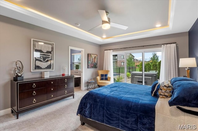 1547 Frost Lndg, Columbia, IL 62236 - bedroom with a raised ceiling, access to outside, carpet floors, baseboards, and ensuite bath
