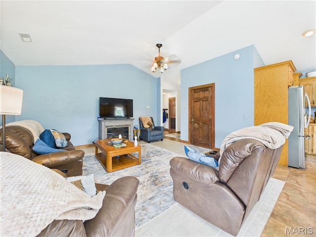 4862 State Highway 142e, Doniphan, MO 63935 - living area featuring lofted ceiling, ceiling fan, and light tile patterned floors