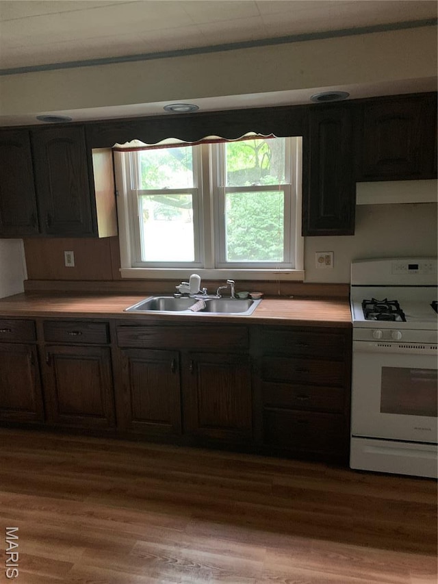 215 Berry St, Gillespie, IL 62033 - kitchen featuring white gas range oven, a sink, light wood finished floors, and light countertops