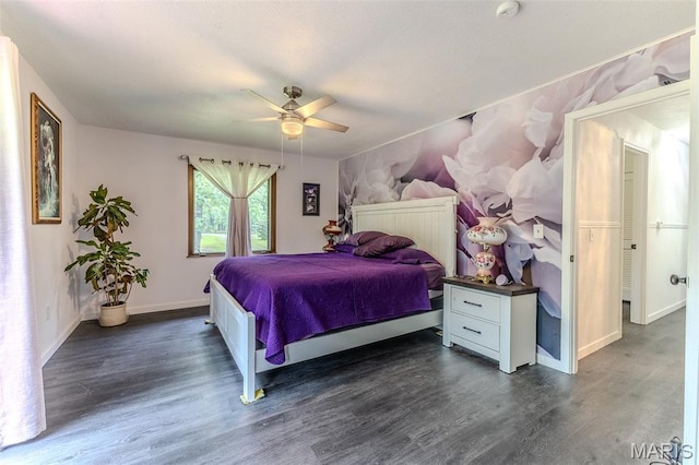 20193 SW Oakwood Dr, Lebanon, MO 65536 - bedroom with dark wood-style flooring, baseboards, and ceiling fan