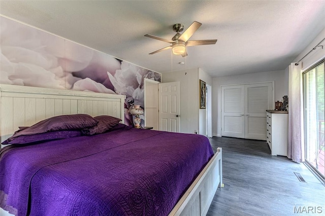 20193 SW Oakwood Dr, Lebanon, MO 65536 - bedroom featuring dark wood finished floors, ceiling fan, and a closet