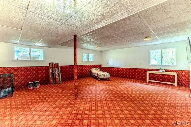 20193 SW Oakwood Dr, Lebanon, MO 65536 - basement featuring a paneled ceiling, a wainscoted wall, and carpet