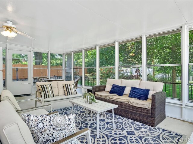 201 Banner St, Edwardsville, IL 62025 - sunroom / solarium with outdoor lounge area, ceiling fan, and healthy amount of natural light