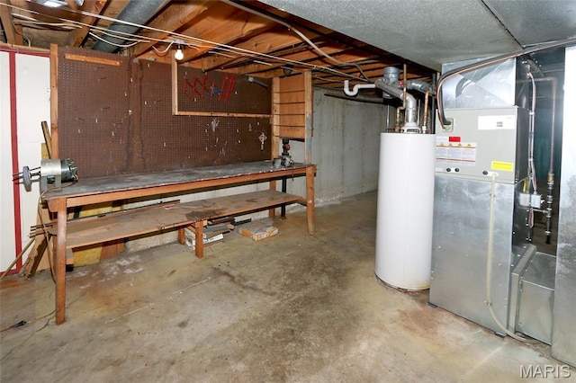 12713 Partridge Run Dr, Florissant, MO 63033 - unfinished basement with water heater, a workshop area, and heating unit