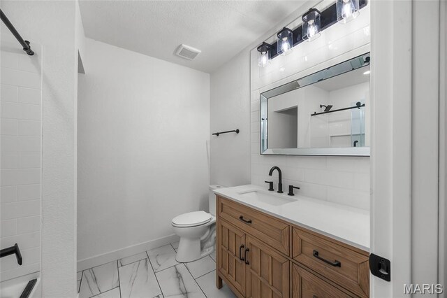 509 Saint Francois Rd, Bonne Terre, MO 63628 - bathroom featuring marble look tiles, a shower, vanity, toilet, and baseboards