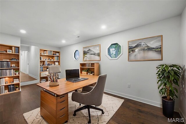 509 Saint Francois Rd, Bonne Terre, MO 63628 - office area with dark wood-style flooring, recessed lighting, and baseboards