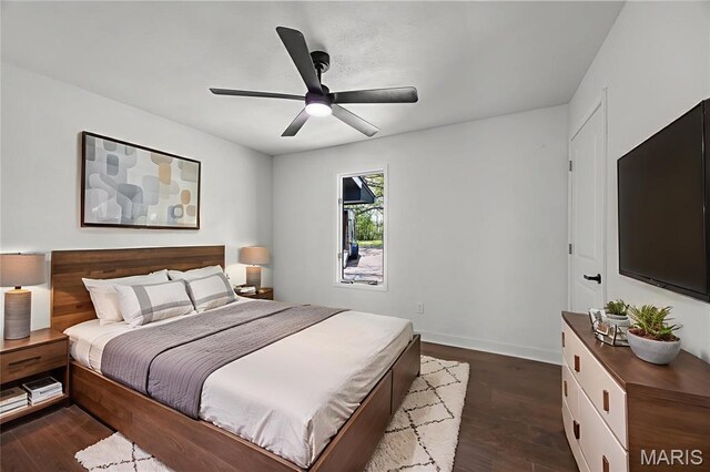 509 Saint Francois Rd, Bonne Terre, MO 63628 - bedroom with wood finished floors, ceiling fan, and baseboards