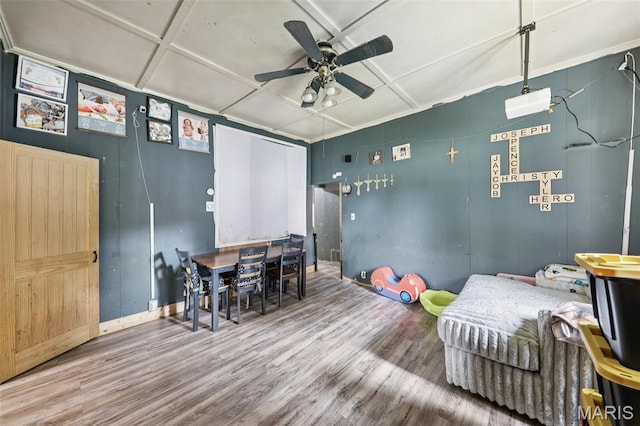 1618 N State St, Litchfield, IL 62056 - recreation room featuring wood finished floors, a ceiling fan, and baseboards