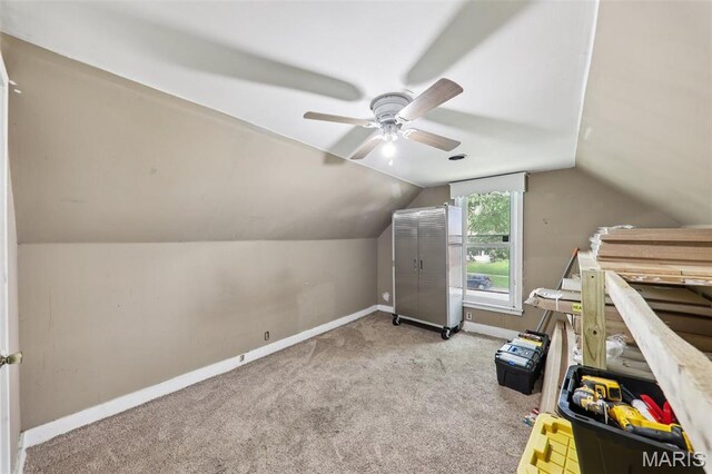 1618 N State St, Litchfield, IL 62056 - bedroom with vaulted ceiling, baseboards, carpet, and a ceiling fan