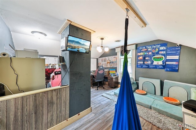 1618 N State St, Litchfield, IL 62056 - interior space featuring wood finished floors, a desk, and vaulted ceiling