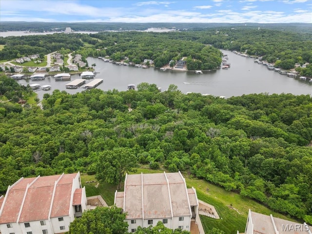 33 Monterey Dr Unit 2A, Lake Ozark, MO 65049 - drone / aerial view of a heavily wooded area and a nearby body of water