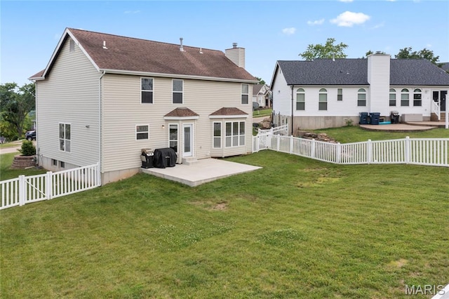 668 Top Notch Ln, Eureka, MO 63025 - back of property with a patio area, a chimney, and a shingled roof