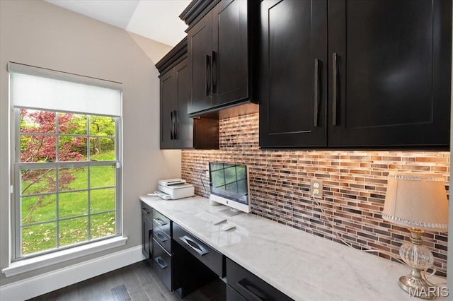 5 Watch Hill Rd, Ladue, MO 63124 - office space featuring vaulted ceiling and dark wood-style floors