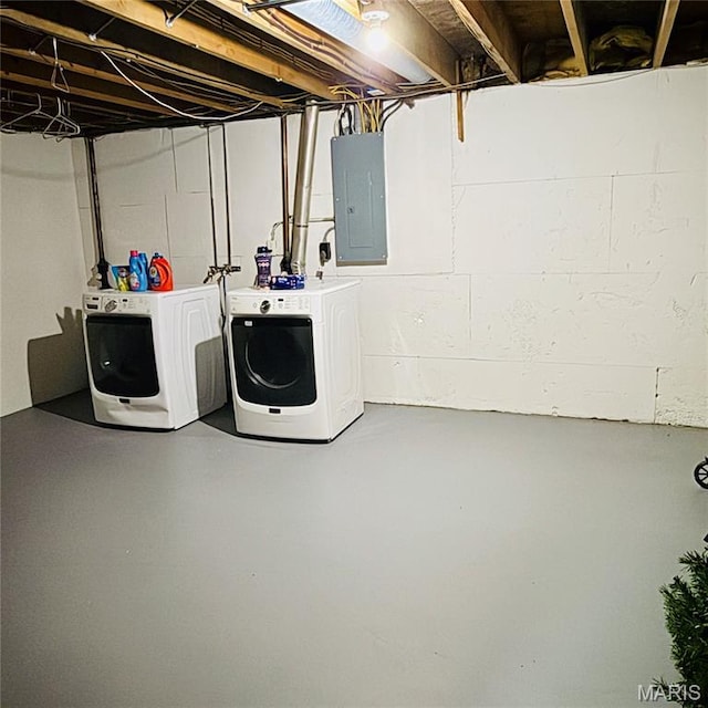 11630 Carolview Dr, Florissant, MO 63033 - unfinished below grade area featuring electric panel and washer and clothes dryer