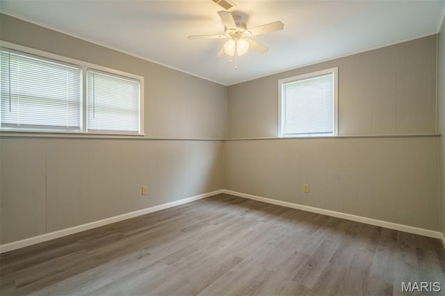 1804 Meadow Ct, Rolla, MO 65401 - empty room with healthy amount of natural light, wood finished floors, a ceiling fan, baseboards, and ornamental molding