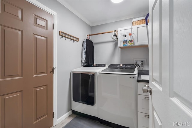 116 Shirewood Dr, Saint Charles, MO 63303 - washroom with cabinet space, separate washer and dryer, and crown molding