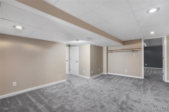 116 Shirewood Dr, Saint Charles, MO 63303 - finished basement with carpet floors, a drop ceiling, and recessed lighting