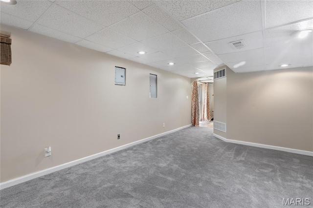 116 Shirewood Dr, Saint Charles, MO 63303 - basement featuring carpet, a drop ceiling, recessed lighting, and electric panel