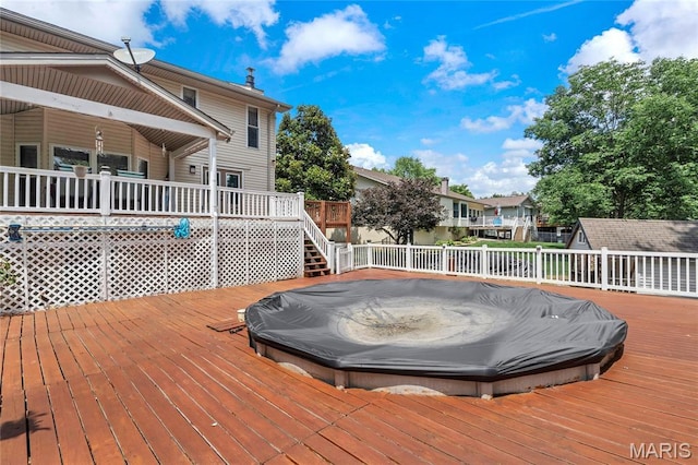 116 Shirewood Dr, Saint Charles, MO 63303 - wooden terrace with a jacuzzi and stairs