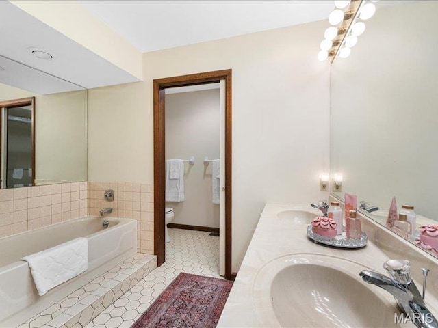 2254 Ridgley Woods Dr, Chesterfield, MO 63005 - full bath featuring toilet, a bath, double vanity, and tile patterned floors