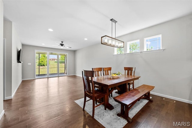 14 Ivyleigh Ct, Saint Charles, MO 63303 - dining space featuring recessed lighting, dark wood finished floors, and a ceiling fan