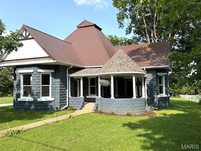 10216 High St, Belgrade, MO 63622 - view of front of property with a front yard, a standing seam roof, and metal roof