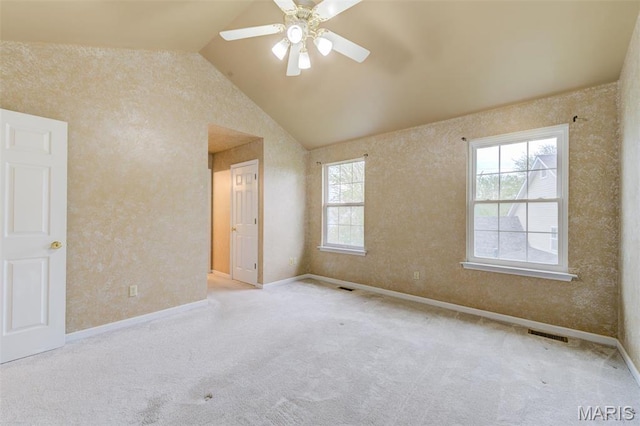 12118 Fahrpark Ln, Saint Louis, MO 63146 - carpeted spare room featuring lofted ceiling, a ceiling fan, and baseboards