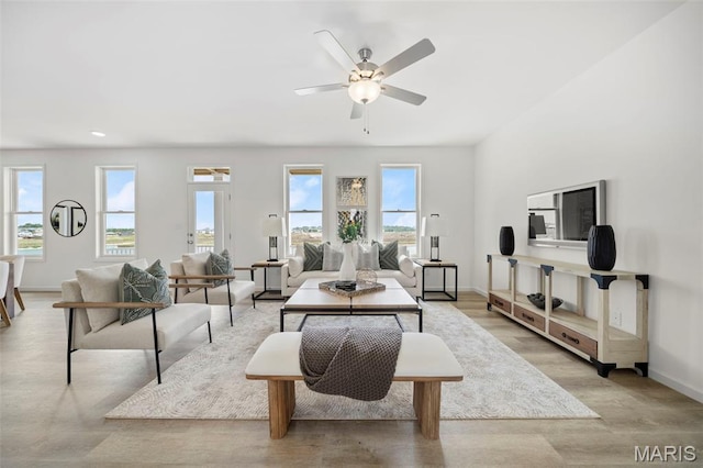 3063 Pirogue St, Saint Charles, MO 63301 - living room with ceiling fan, baseboards, light wood-type flooring, and recessed lighting