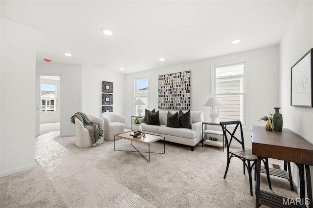 3063 Pirogue St, Saint Charles, MO 63301 - living area featuring healthy amount of natural light, carpet, recessed lighting, and baseboards