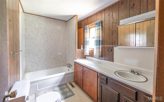 18795 S US Highway 63, Rolla, MO 65401 - full bathroom featuring a bathtub, vanity, and wood walls