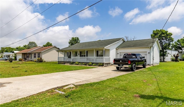 108 Karen St, Sikeston, MO 63801 - single story home with covered porch, a garage, concrete driveway, and a front yard