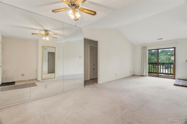2303 Yosemite Park Ct Unit E, Maryland Heights, MO 63043 - empty room featuring lofted ceiling, light carpet, and ceiling fan