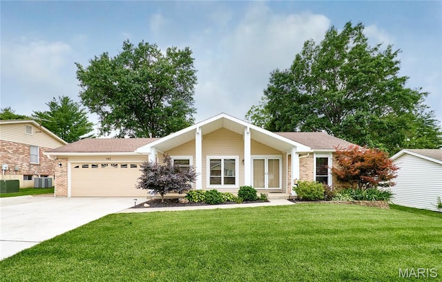 143 Calwood Dr, Saint Peters, MO 63376 - view of front facade featuring a garage, concrete driveway, brick siding, and a front yard