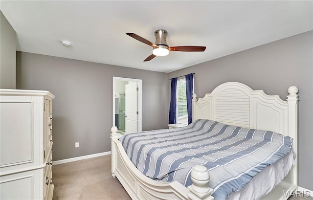 2907 Preston Woods Trl, Lake St Louis, MO 63367 - bedroom featuring light colored carpet, ceiling fan, and connected bathroom