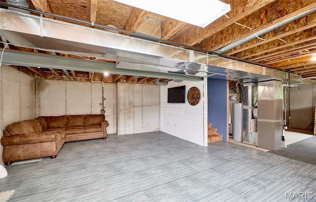 2907 Preston Woods Trl, Lake St Louis, MO 63367 - unfinished basement with stairs, heating unit, and water heater