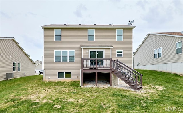 2907 Preston Woods Trl, Lake St Louis, MO 63367 - rear view of house with stairs, a deck, and a yard