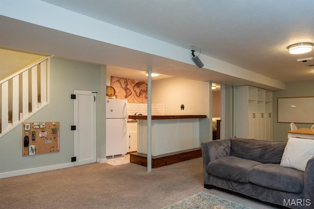 9 Donald Dr, Saint Charles, MO 63304 - carpeted living room with stairway and baseboards