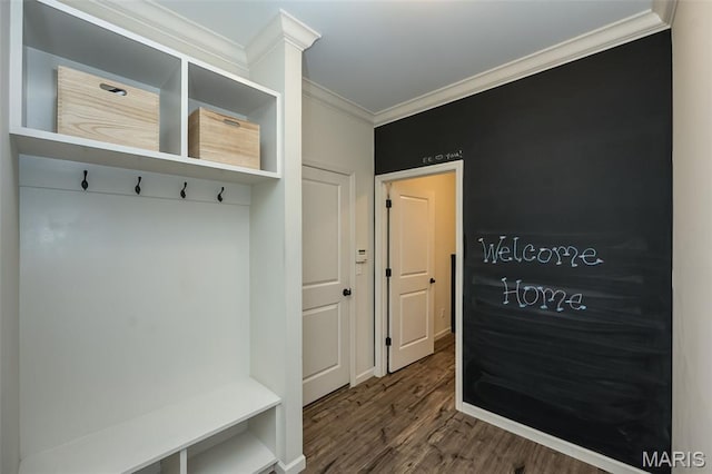 151 Wilmer Valley Dr, Wentzville, MO 63385 - mudroom with crown molding and wood finished floors