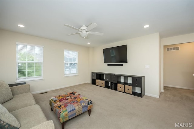 151 Wilmer Valley Dr, Wentzville, MO 63385 - living area featuring baseboards, ceiling fan, carpet flooring, and recessed lighting